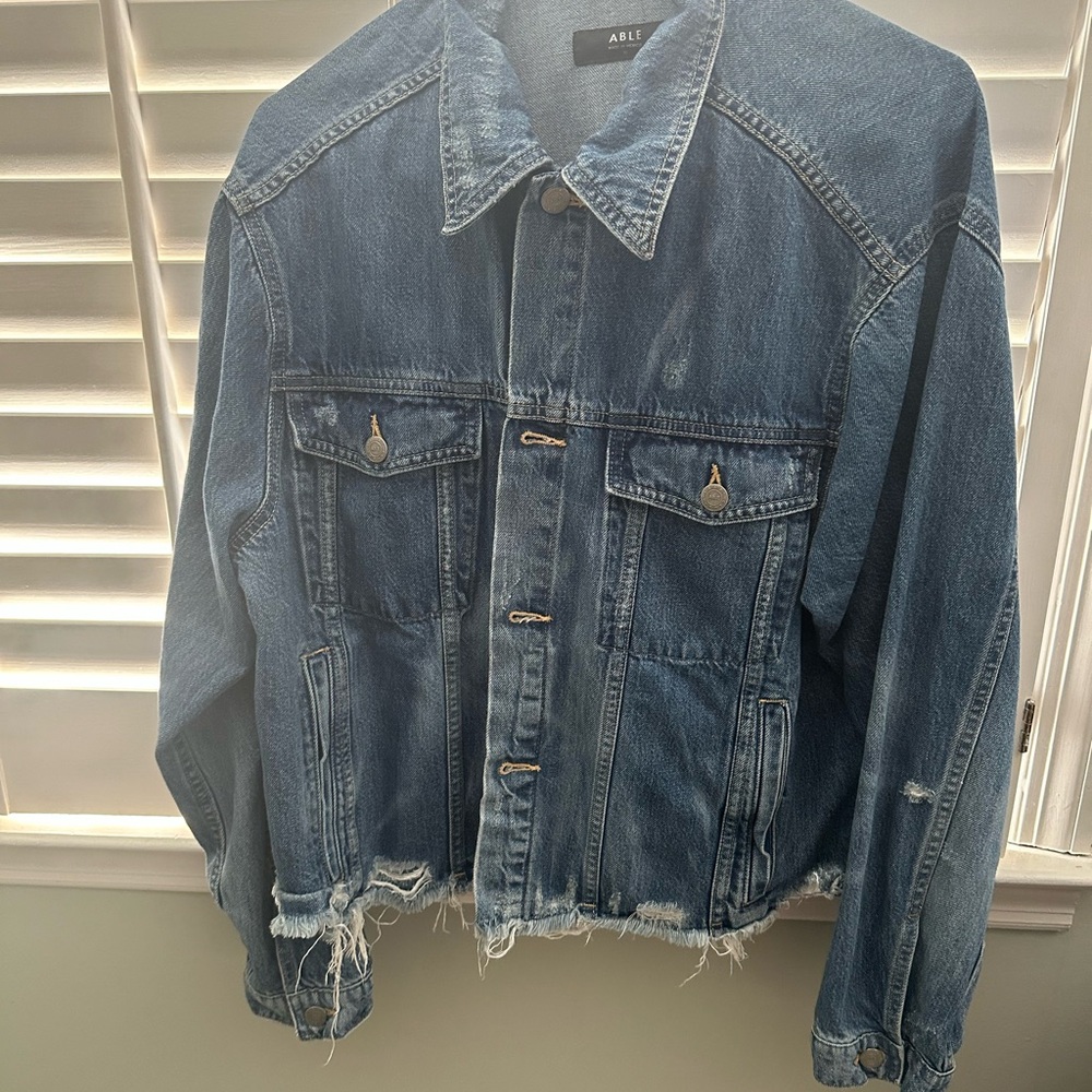 Able Blue Trucker Jean Jacket with Distressed Finish